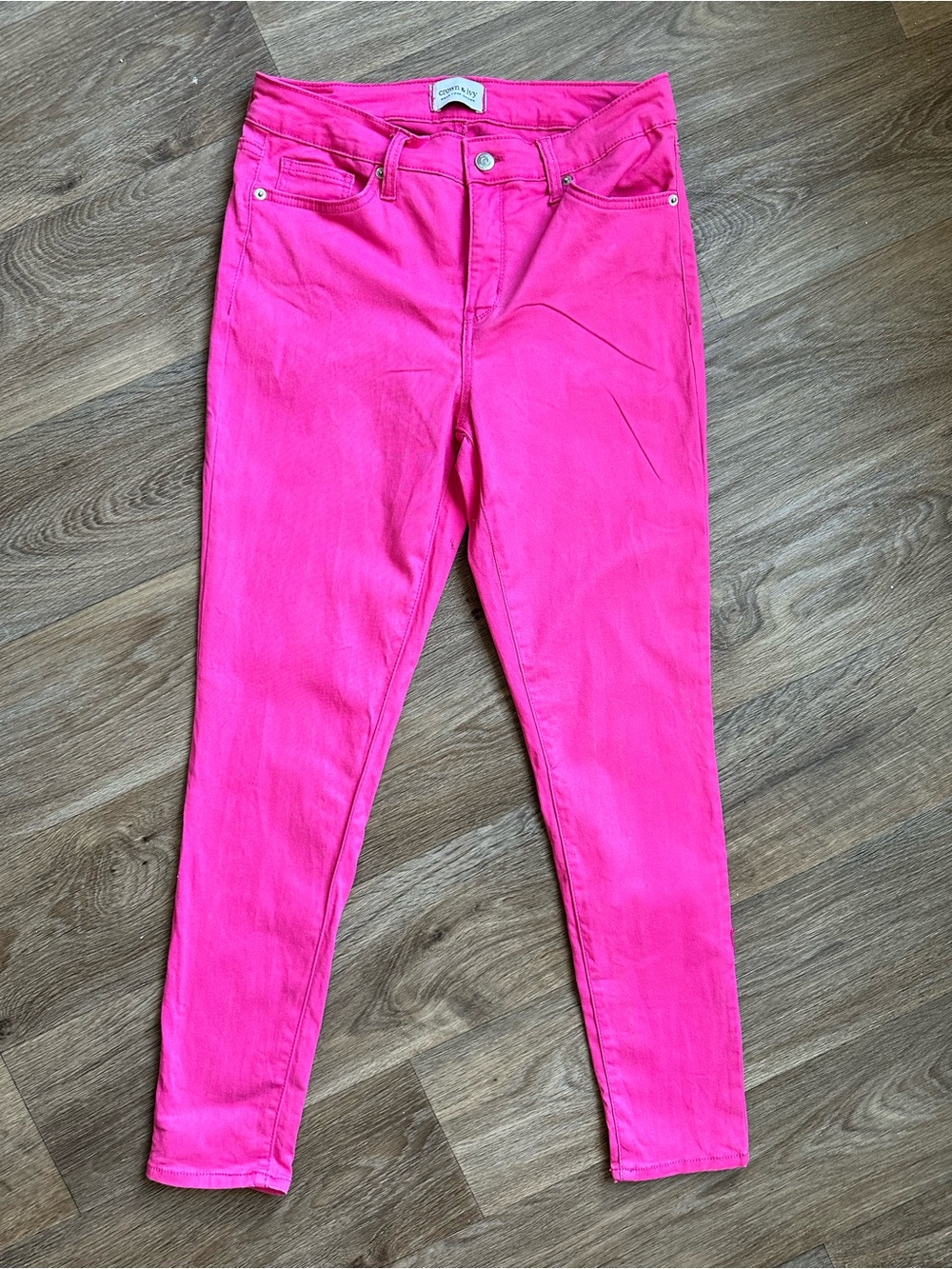 Crown & Ivy Women’s Size 4 High Rise Skinny‎ Pants Bright Pink Stretch Casual - Picture 2 of 9